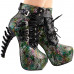 Show Story Punk Black Snake Print Lace Up Buckle Bone Heels Platform Ankle Boots,LF80648