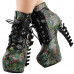 Show Story Punk Black Snake Print Lace Up Buckle Bone Heels Platform Ankle Boots,LF80648