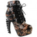 Show Story Punk Black Snake Print Lace Up Buckle Bone Heels Platform Ankle Boots,LF80648