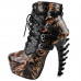 Show Story Punk Black Snake Print Lace Up Buckle Bone Heels Platform Ankle Boots,LF80648