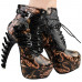 Show Story Punk Black Snake Print Lace Up Buckle Bone Heels Platform Ankle Boots,LF80648