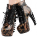 Show Story Punk Black Snake Print Lace Up Buckle Bone Heels Platform Ankle Boots,LF80648