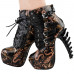 Show Story Punk Black Snake Print Lace Up Buckle Bone Heels Platform Ankle Boots,LF80648