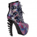 Show Story Punk Black Snake Print Lace Up Buckle Bone Heels Platform Ankle Boots,LF80648