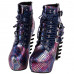 Show Story Punk Black Snake Print Lace Up Buckle Bone Heels Platform Ankle Boots,LF80648