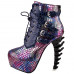 Show Story Punk Black Snake Print Lace Up Buckle Bone Heels Platform Ankle Boots,LF80648