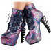 Show Story Punk Black Snake Print Lace Up Buckle Bone Heels Platform Ankle Boots,LF80648