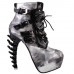 Show Story Punk Black Snake Print Lace Up Buckle Bone Heels Platform Ankle Boots,LF80648