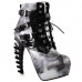 Show Story Punk Black Snake Print Lace Up Buckle Bone Heels Platform Ankle Boots,LF80648