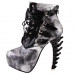 Show Story Punk Black Snake Print Lace Up Buckle Bone Heels Platform Ankle Boots,LF80648