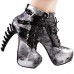 Show Story Punk Black Snake Print Lace Up Buckle Bone Heels Platform Ankle Boots,LF80648