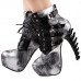 Show Story Punk Black Snake Print Lace Up Buckle Bone Heels Platform Ankle Boots,LF80648