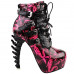 Show Story Punk Black Snake Print Lace Up Buckle Bone Heels Platform Ankle Boots,LF80648