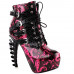 Show Story Punk Black Snake Print Lace Up Buckle Bone Heels Platform Ankle Boots,LF80648