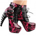 Show Story Punk Black Snake Print Lace Up Buckle Bone Heels Platform Ankle Boots,LF80648