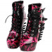 Show Story Punk Black Snake Print Lace Up Buckle Bone Heels Platform Ankle Boots,LF80648