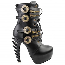 Show Story Punk Black Buckle Zip Lace Up Bone Heels Platform Ankle Boots,LF80651