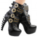 Show Story Punk Black Buckle Zip Lace Up Bone Heels Platform Ankle Boots,LF80651