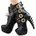 Show Story Punk Black Buckle Zip Lace Up Bone Heels Platform Ankle Boots,LF80651