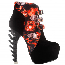 SHOW STORY Black Skull In Fire Strappy Buckle High-Top Bone High Heel Platform Ankle Boots,LF80664 