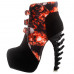 SHOW STORY Black Skull In Fire Strappy Buckle High-Top Bone High Heel Platform Ankle Boots,LF80664 