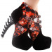 SHOW STORY Black Skull In Fire Strappy Buckle High-Top Bone High Heel Platform Ankle Boots,LF80664 