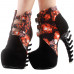 SHOW STORY Black Skull In Fire Strappy Buckle High-Top Bone High Heel Platform Ankle Boots,LF80664 