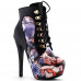 Show Story Black/Pink/Purple Lace Up Stiletto Heel Gothic Ankle Boots,LF80831