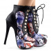 Show Story Black/Pink/Purple Lace Up Stiletto Heel Gothic Ankle Boots,LF80831