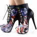 Show Story Black/Pink/Purple Lace Up Stiletto Heel Gothic Ankle Boots,LF80831