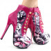 Show Story Black/Pink/Purple Lace Up Stiletto Heel Gothic Ankle Boots,LF80831