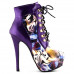 Show Story Black/Pink/Purple Lace Up Stiletto Heel Gothic Ankle Boots,LF80831