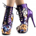 Show Story Black/Pink/Purple Lace Up Stiletto Heel Gothic Ankle Boots,LF80831