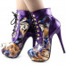 Show Story Black/Pink/Purple Lace Up Stiletto Heel Gothic Ankle Boots,LF80831