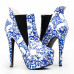 Blue And White Porcelain Platform Stiletto Ankle Boot Bootie