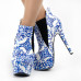Blue And White Porcelain Platform Stiletto Ankle Boot Bootie