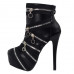 Punk Zip Gothic Round Toe Platform Stiletto Ankle Boots Pumps