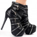 Punk Zip Gothic Round Toe Platform Stiletto Ankle Boots Pumps