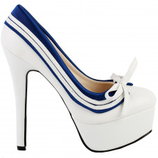 Retro White Blue Bow Navy Style Platform Stiletto Heel Pumps Retro White Blue Bow Navy Style Platform Stiletto Heel Pumps