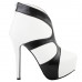 Retro Sexy Round Toe Moto Cowgirl Platform Stiletto Pump Ankle Boot Black White