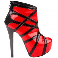 Show Story Punk Red Black Strappy Platform Stiletto Ankle Bootie Boots Show Story Punk Red Black Strappy Platform Stiletto Ankle Bootie Boots