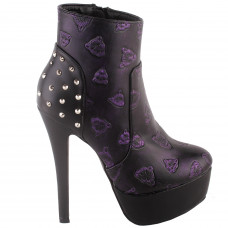 Punk Black Stud Leopard Head Print Platform Stiletto Ankle Bootie Boot